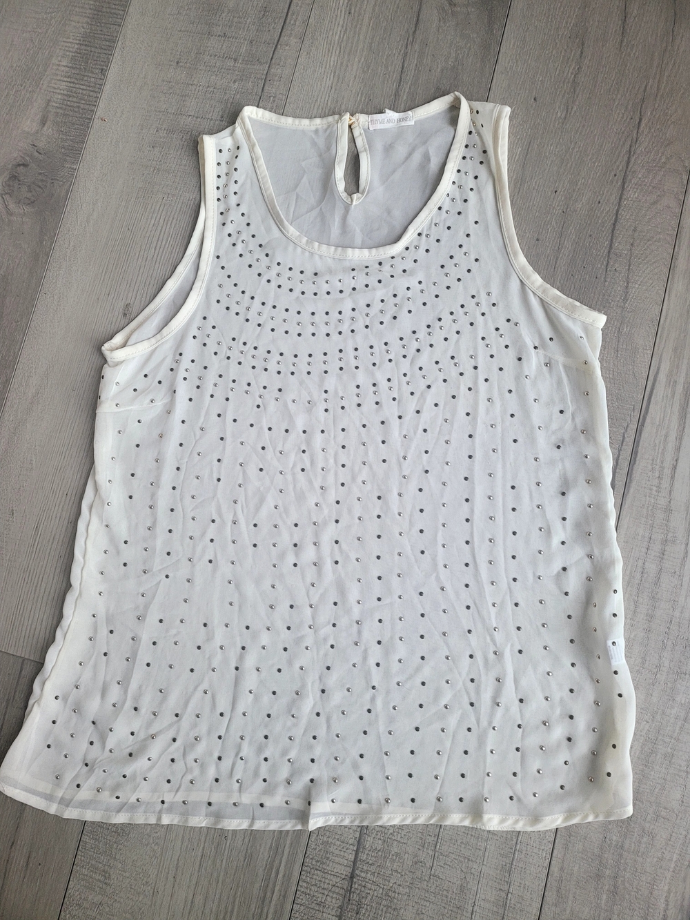 Silver/bronz beaded, Cream Sheer Tank Top